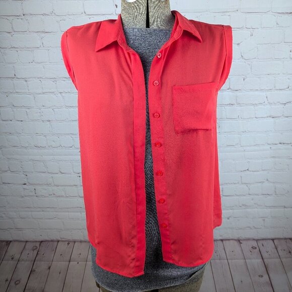 Metaphor Coral Pink Short Sleeve Button Down Top XS - Picture 1 of 6